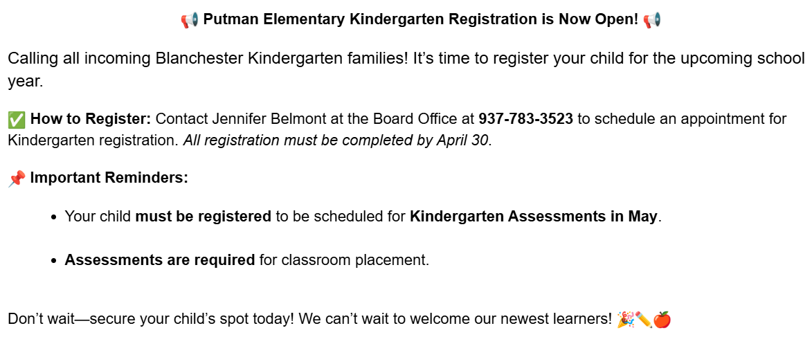 Kindergarten Registration